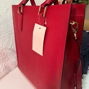Red Structured Tote Bag with Shoulder Strap